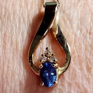 14K Yellow Gold Tanzanite and Diamond Pendant